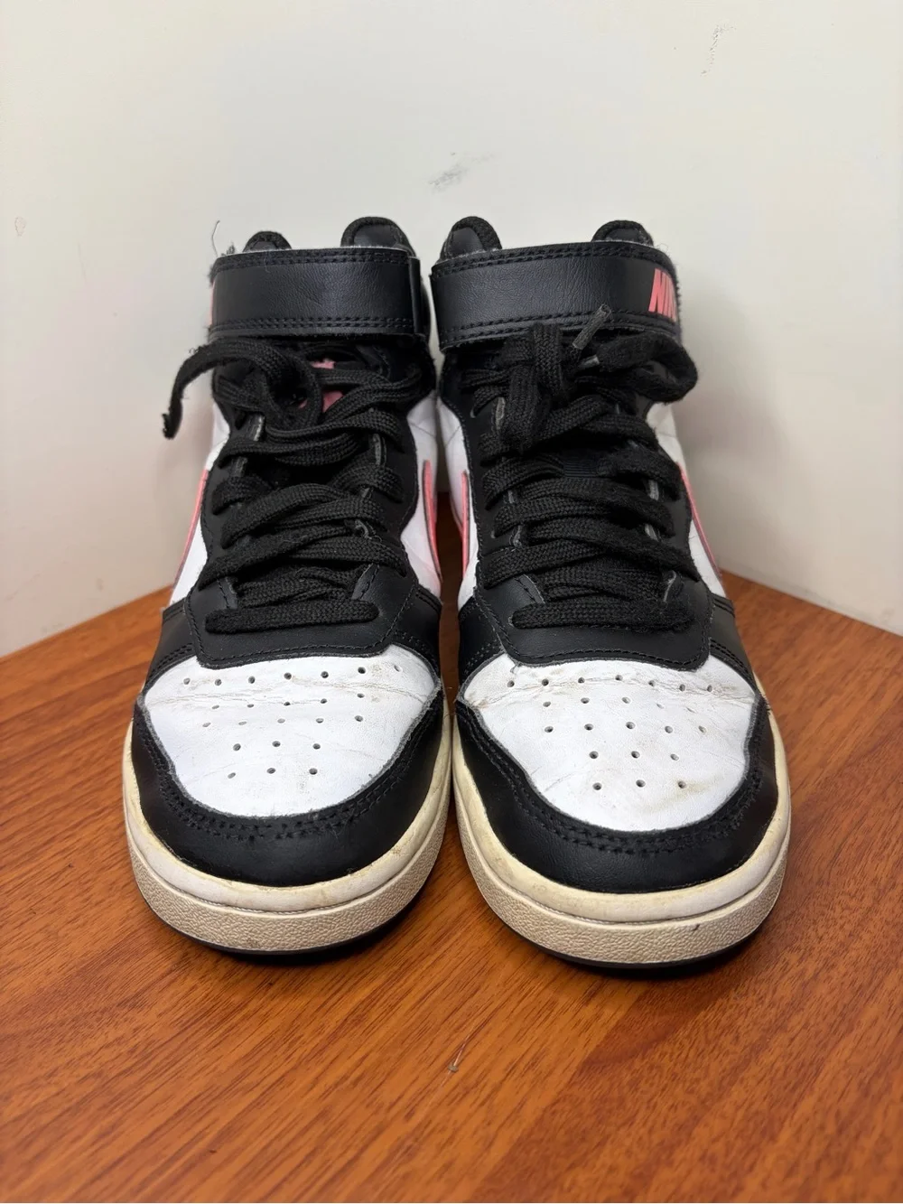 Nike Court Borough Mid 2 Kids Shoes Black White Pink CD7782-005 4Y
